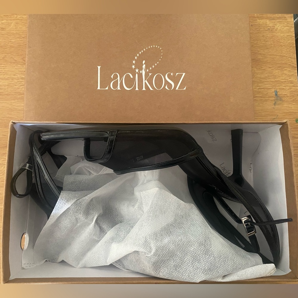 Women’s mesh open toe kitten heel Ankle strap buckle